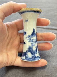 A varied collection of eight Chinese blue and white vases, two teapots and two loving cups, Kangxi/Qianlong