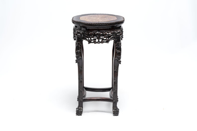 Three Chinese marble-topped hongmu stands, 20th C.