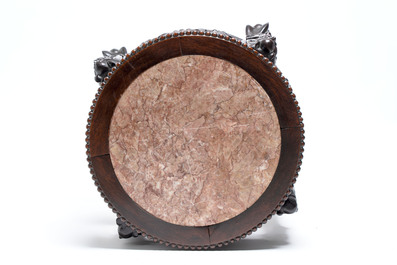 Three Chinese marble-topped hongmu stands, 19/20th C.