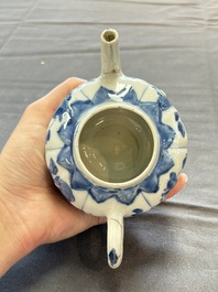 A varied collection of eight Chinese blue and white vases, two teapots and two loving cups, Kangxi/Qianlong