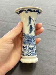 A varied collection of eight Chinese blue and white vases, two teapots and two loving cups, Kangxi/Qianlong