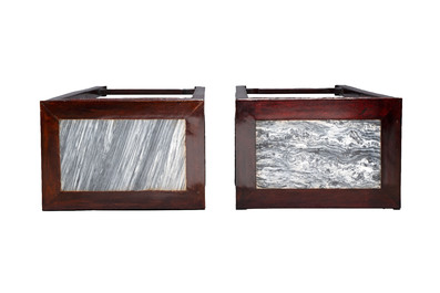 A pair of Chinese rectangular hongmu stands with marble top, Canton, 20th C.