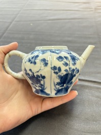 A varied collection of eight Chinese blue and white vases, two teapots and two loving cups, Kangxi/Qianlong