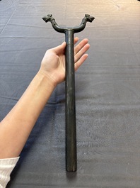 An Indo-Mughal bronze and wooden dervish crutch, 18/19th C.