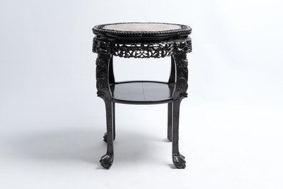 A Chinese hongmu two-tier stand with marble top, Canton 19th C.
