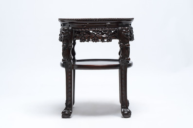 Three Chinese marble-topped hongmu stands, 19/20th C.