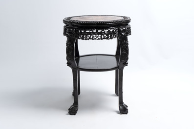 A Chinese hongmu two-tier stand with marble top, Canton 19th C.