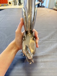 A fine Japanese silver phoenix, made by Toshihiko 敏彥造, silver 銀製 mark, Meiji/Taisho, 19/20th C.