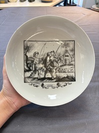 A fine and rare Chinese European-decorated semi-erotic plate, Qianlong, ca. 1770
