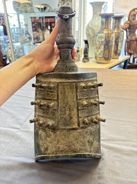 A large Chinese archaistic inscribed bronze bell, 'Zhong 鐘', Ming