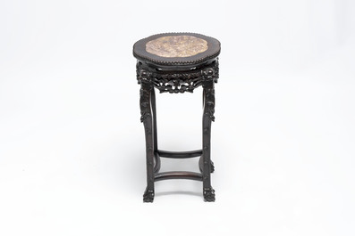 Three Chinese marble-topped hongmu stands, 20th C.