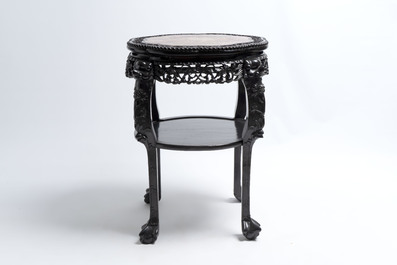 A Chinese hongmu two-tier stand with marble top, Canton 19th C.