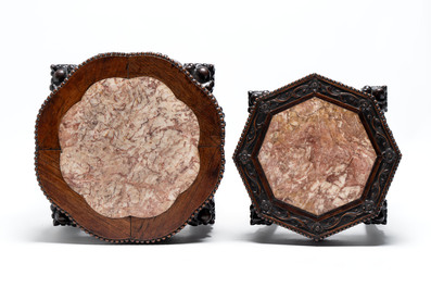 Two Chinese marble-topped hongmu stands, 19th C.