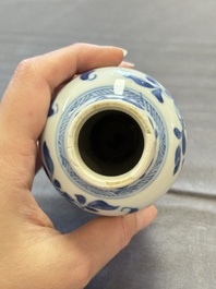 A varied collection of eight Chinese blue and white vases, two teapots and two loving cups, Kangxi/Qianlong