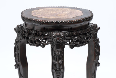 Three Chinese marble-topped hongmu stands, 20th C.