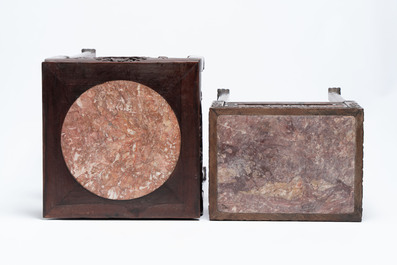Three Chinese marble-topped hongmu stands, 19/20th C.