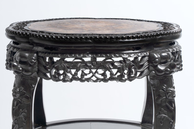 A Chinese hongmu two-tier stand with marble top, Canton 19th C.