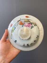 A Chinese qianjiang cai 'antiquities' covered vase and a basin with figural design, signed Yu Yicheng 俞意誠 and Xu Shanqin 徐善琴, 19th C., one dated 1893