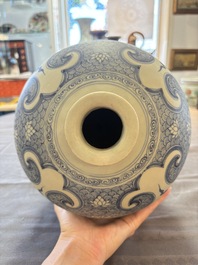 A Chinese blue and white Yuan-style 'dragon' 'meiping' vase, 20th C.