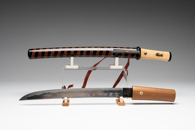 A rare Japanese wakizashi 脇差 sword and koshirae, signed Shoji Jiro Taro Naokatsu 莊司 次郎 太郎 直勝, Meiji, dated 1853