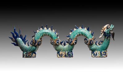 A large Chinese polychrome-glazed Shiwan stoneware dragon, 19th C.