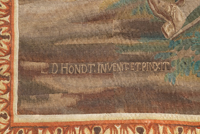 A pair of Brussels historical 'The Art of War' tapestries after Lambert De Hondt II, Judocus de Vos workshop, early 18th C.