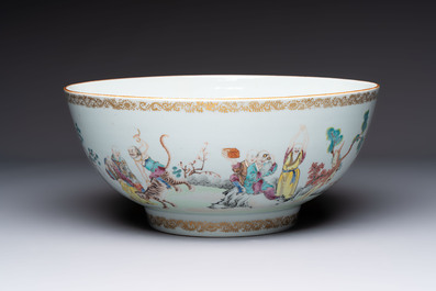 A Chinese famille rose '18 Luohan' punch bowl, Qianlong