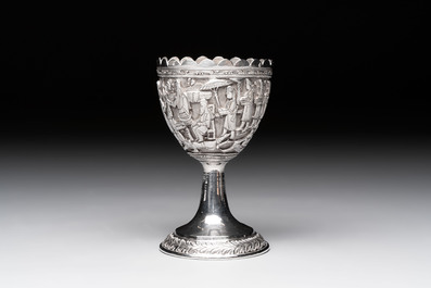 A silver repouss&eacute; goblet, Iran, 20th C.