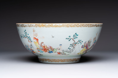 A Chinese famille rose '18 Luohan' punch bowl, Qianlong