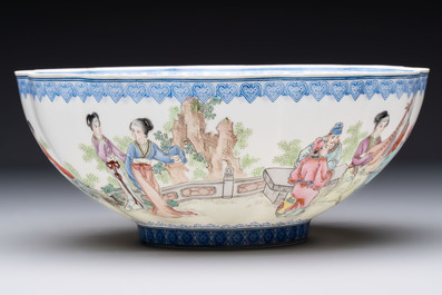 Four Chinese famille rose eggshell bowls with 'immortals' and 'landscape' design, Republic
