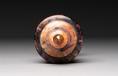 An English Blue John urn on black marble base, ca. 1900