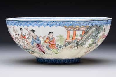 Four Chinese famille rose eggshell bowls with 'immortals' and 'landscape' design, Republic