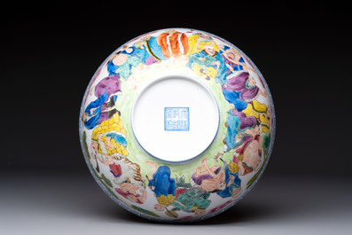 Four Chinese famille rose eggshell bowls with 'immortals' and 'landscape' design, Republic