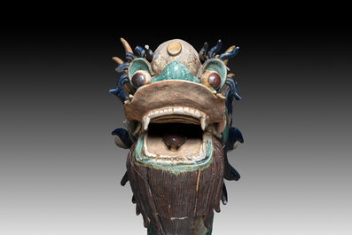 A large Chinese polychrome-glazed Shiwan stoneware dragon, 19th C.