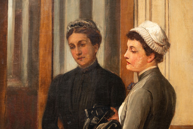 Alfred Dixon (London, 1842-1919): 'A Mother&rsquo;s Farewell at Wanstead Orphan Asylum', oil on canvas, ca. 1890