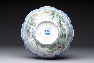 Four Chinese famille rose eggshell bowls with 'immortals' and 'landscape' design, Republic