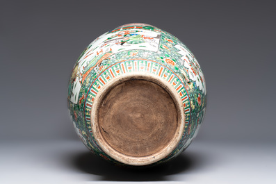 A large Chinese famille verte vase with narrative design, 19th C.