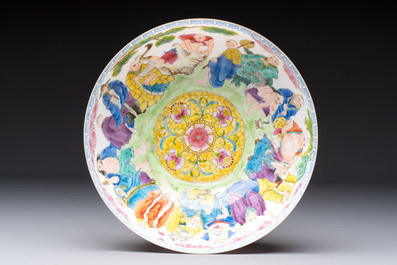 Four Chinese famille rose eggshell bowls with 'immortals' and 'landscape' design, Republic