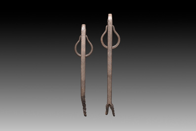 A pair of wrought iron elements, possibly Hispano-Moresque, 16th C.