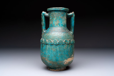 A Parthian turquoise-glazed pottery amphora, Iran, 2nd/3rd C.