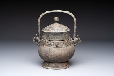 A Chinese archaic bronze food vessel, 'you 卣', Western Zhou