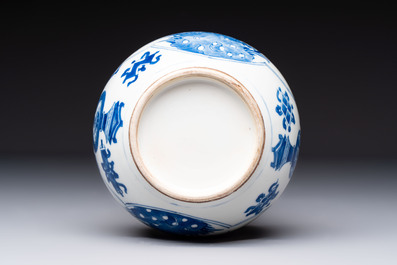 A Chinese blue and white double gourd 'Antiquities' vase, Kangxi