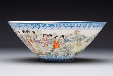 Four Chinese famille rose eggshell bowls with 'immortals' and 'landscape' design, Republic