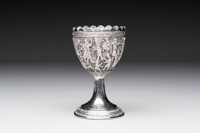 A silver repouss&eacute; goblet, Iran, 20th C.