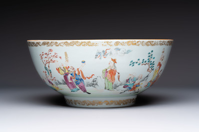 A Chinese famille rose '18 Luohan' punch bowl, Qianlong
