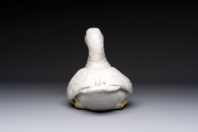 A polychrome French faience duck tureen and cover, Marseille, 18th C.