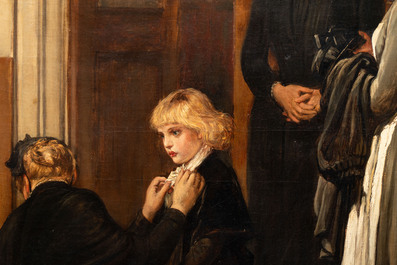Alfred Dixon (London, 1842-1919): 'A Mother&rsquo;s Farewell at Wanstead Orphan Asylum', oil on canvas, ca. 1890