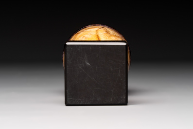 An English Blue John urn on black marble base, ca. 1900