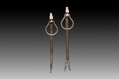 A pair of wrought iron elements, possibly Hispano-Moresque, 16th C.