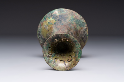 A Chinese archaic bronze wine vessel, 'gu 觚', early Shang